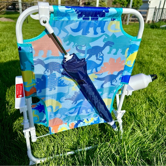 C&C CALIFORNIA Beach Chair Ages 3-6 Years Blue Dino Cup Holder Umbrella Collapse - Picture 4 of 5